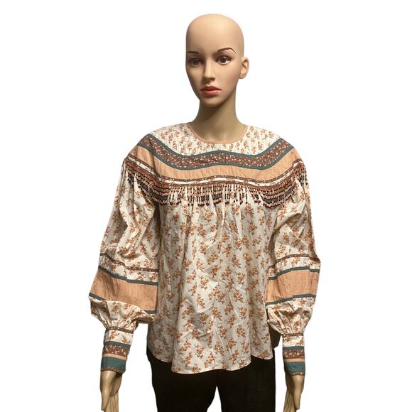 Ulla Johnson Tops - Ulla Johnson western bohemian, peasant floral print beads embellishment size 4